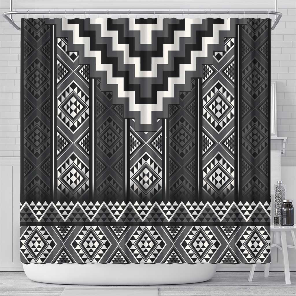 Black Taniko Aotearoa Shower Curtain Niho Taniwha Mix Poutama LT14 - Polynesian Pride