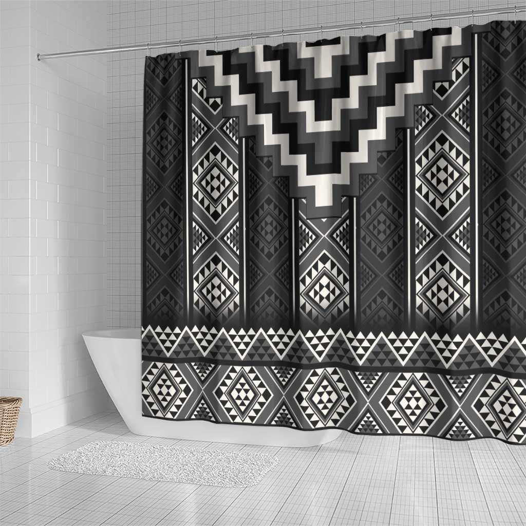 Black Taniko Aotearoa Shower Curtain Niho Taniwha Mix Poutama LT14 - Polynesian Pride
