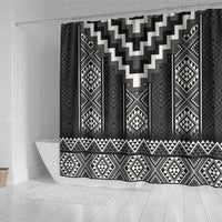 Black Taniko Aotearoa Shower Curtain Niho Taniwha Mix Poutama LT14 - Polynesian Pride