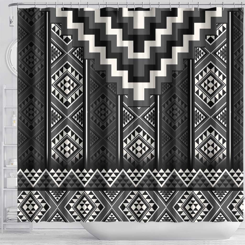 Black Taniko Aotearoa Shower Curtain Niho Taniwha Mix Poutama LT14 - Polynesian Pride