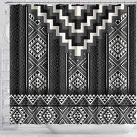 Black Taniko Aotearoa Shower Curtain Niho Taniwha Mix Poutama LT14 - Polynesian Pride