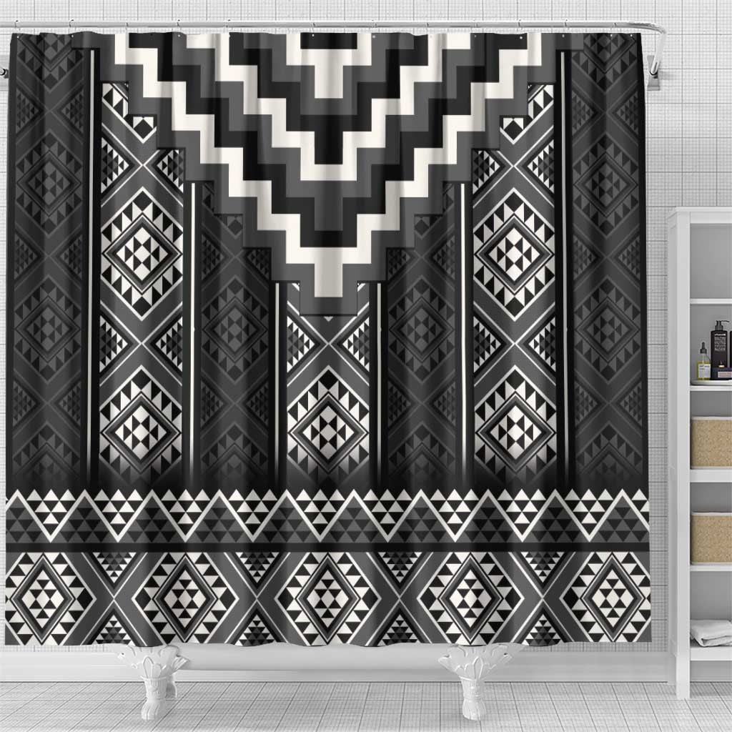 Black Taniko Aotearoa Shower Curtain Niho Taniwha Mix Poutama LT14 - Polynesian Pride