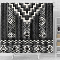 Black Taniko Aotearoa Shower Curtain Niho Taniwha Mix Poutama LT14 - Polynesian Pride