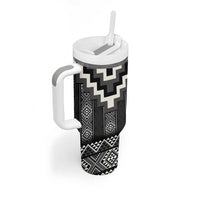 Black Taniko Aotearoa Tumbler With Handle Niho Taniwha Mix Poutama LT14 - Polynesian Pride