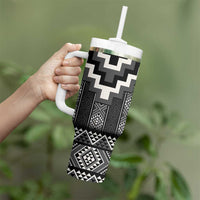 Black Taniko Aotearoa Tumbler With Handle Niho Taniwha Mix Poutama LT14 - Polynesian Pride