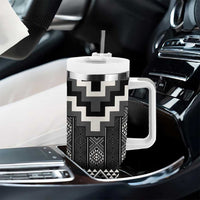Black Taniko Aotearoa Tumbler With Handle Niho Taniwha Mix Poutama LT14 - Polynesian Pride