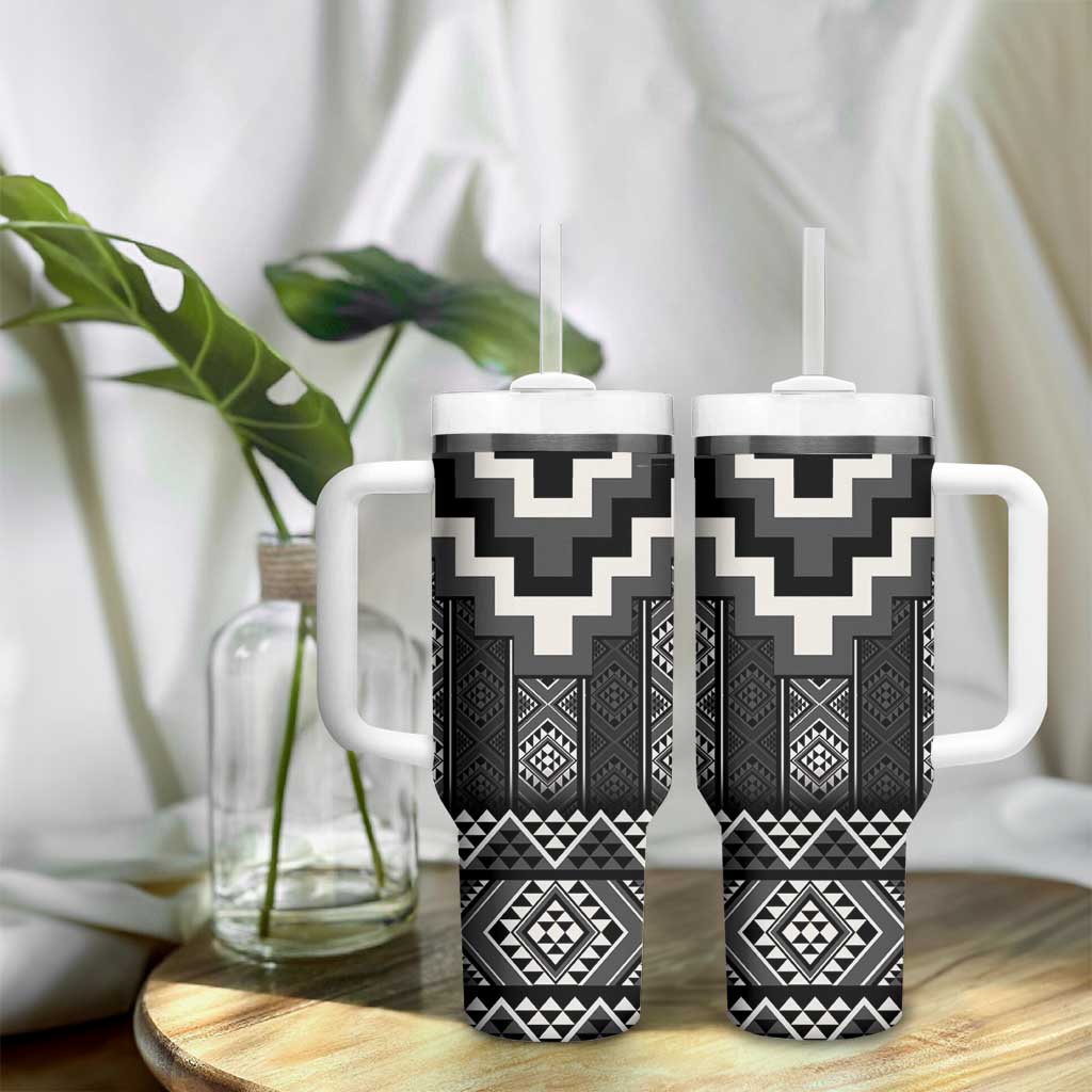 Black Taniko Aotearoa Tumbler With Handle Niho Taniwha Mix Poutama LT14 - Polynesian Pride