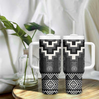Black Taniko Aotearoa Tumbler With Handle Niho Taniwha Mix Poutama LT14 - Polynesian Pride