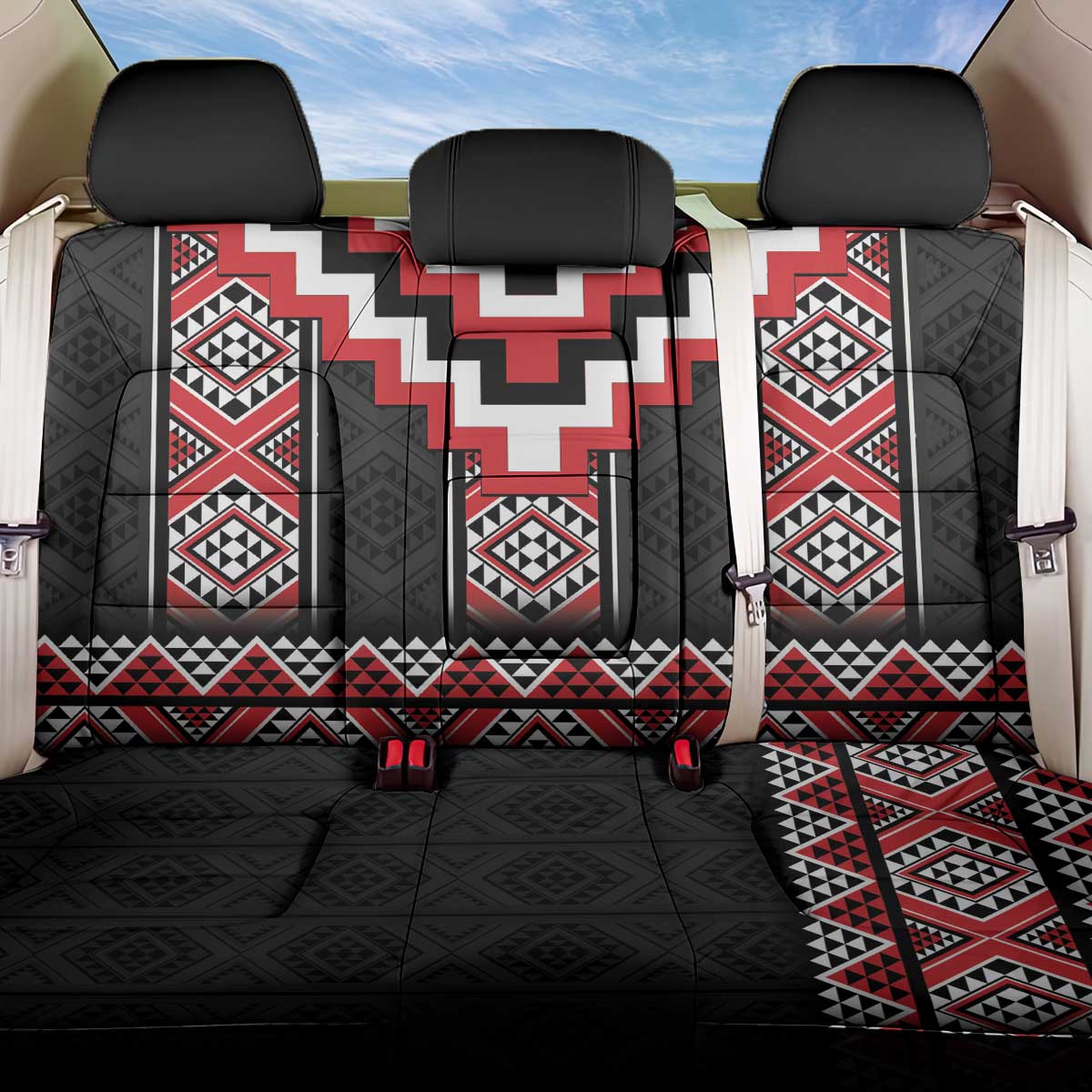Red Taniko Aotearoa Back Car Seat Cover Niho Taniwha Mix Poutama LT14