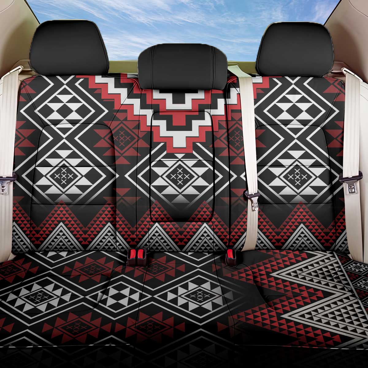 Red Taniko Aotearoa Back Car Seat Cover Niho Taniwha Mix Poutama