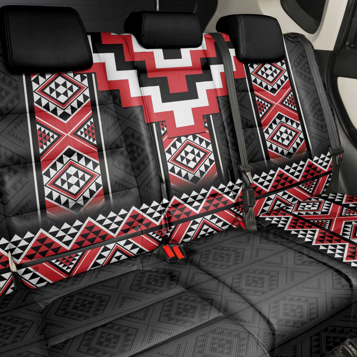 Red Taniko Aotearoa Back Car Seat Cover Niho Taniwha Mix Poutama LT14