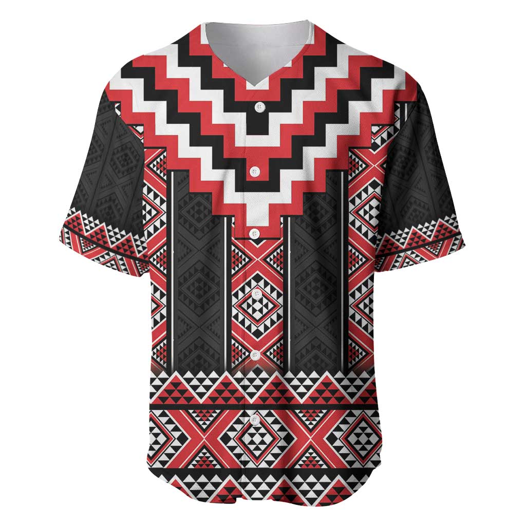 Red Taniko Aotearoa Baseball Jersey Niho Taniwha Mix Poutama