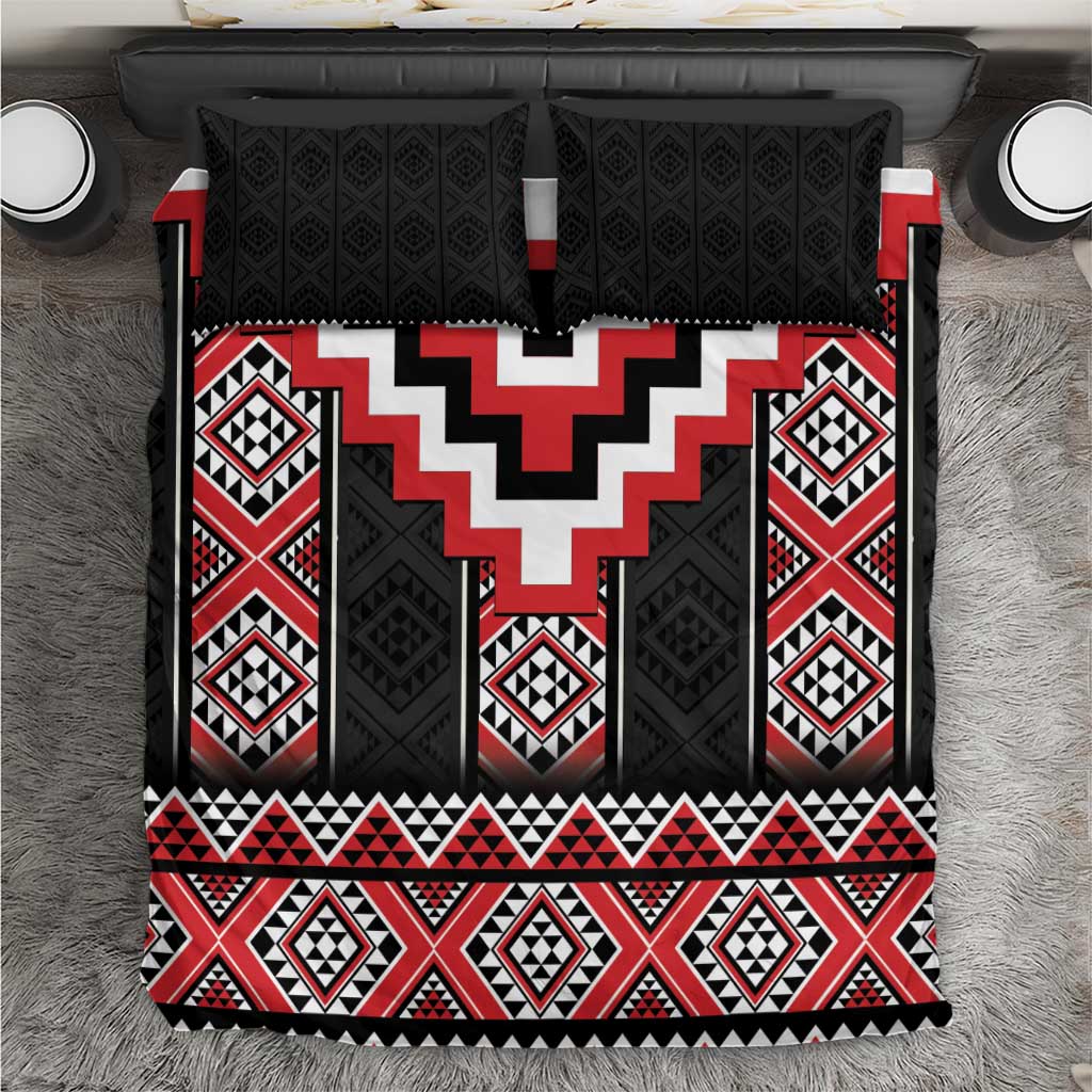 Red Taniko Aotearoa Bedding Set Niho Taniwha Mix Poutama LT14