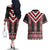 Red Taniko Aotearoa Couples Matching Off The Shoulder Long Sleeve Dress and Hawaiian Shirt Niho Taniwha Mix Poutama LT14