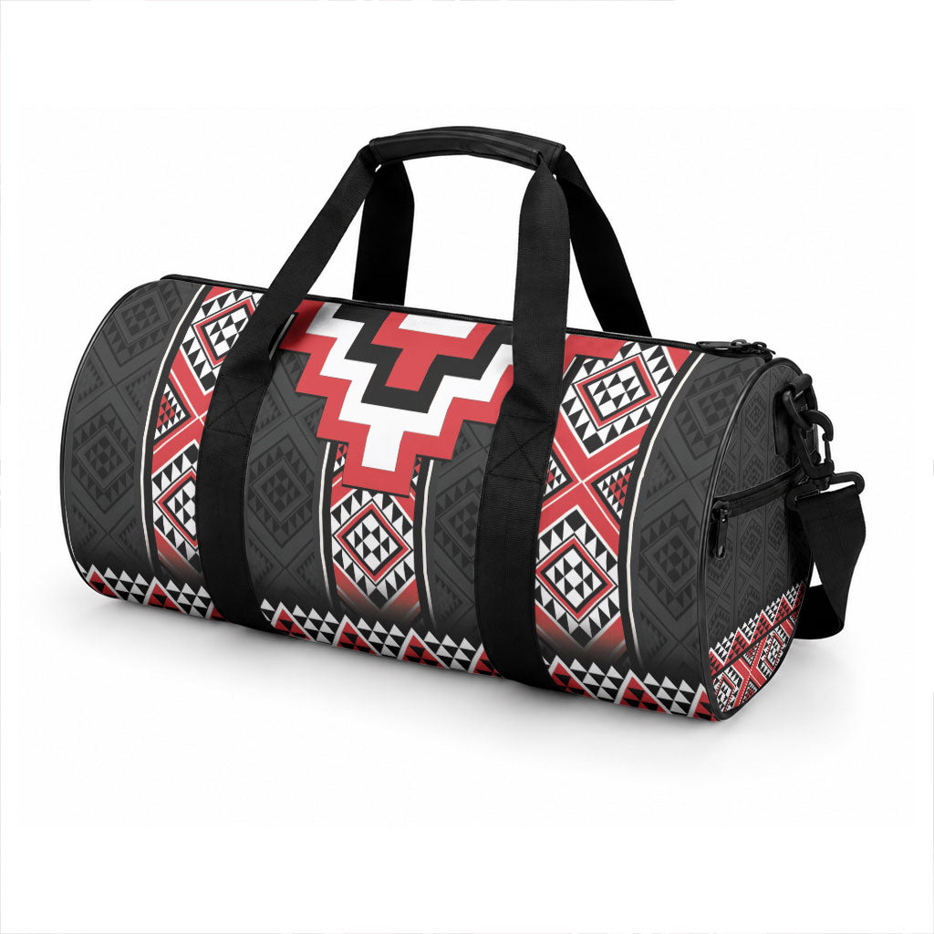 Red Taniko Motifs Aotearoa Duffle Bag Niho Taniwha Mix Poutama LT14 - Polynesian Pride