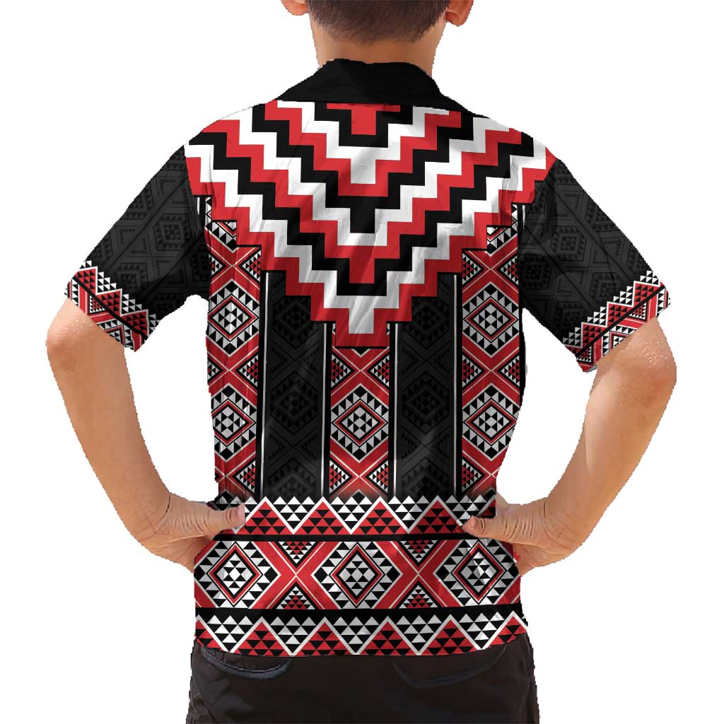 Red Taniko Aotearoa Family Matching Long Sleeve Bodycon Dress and Hawaiian Shirt Niho Taniwha Mix Poutama LT14 - Polynesian Pride