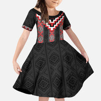 Red Taniko Aotearoa Family Matching Long Sleeve Bodycon Dress and Hawaiian Shirt Niho Taniwha Mix Poutama LT14 Daughter's Dress Red - Polynesian Pride