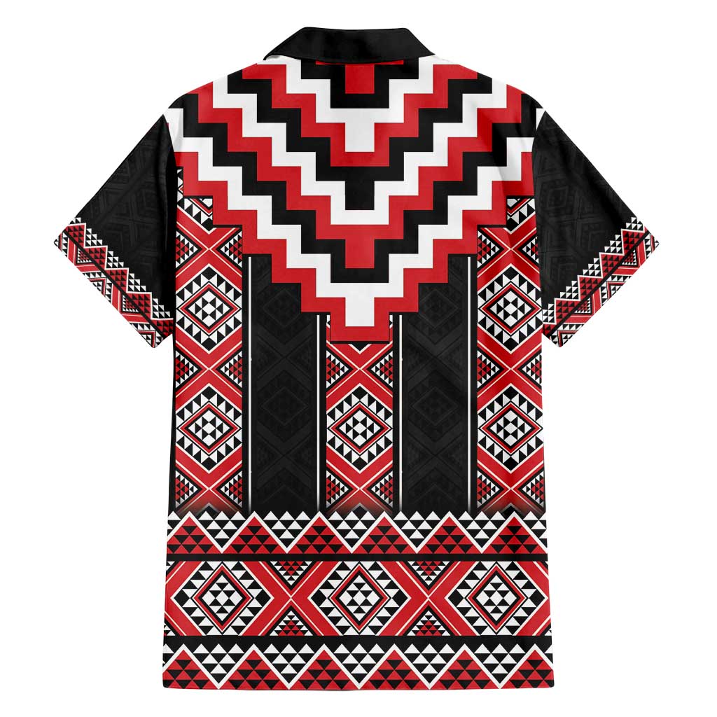 Red Taniko Aotearoa Family Matching Long Sleeve Bodycon Dress and Hawaiian Shirt Niho Taniwha Mix Poutama LT14 - Polynesian Pride