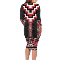 Red Taniko Aotearoa Family Matching Long Sleeve Bodycon Dress and Hawaiian Shirt Niho Taniwha Mix Poutama LT14 - Polynesian Pride