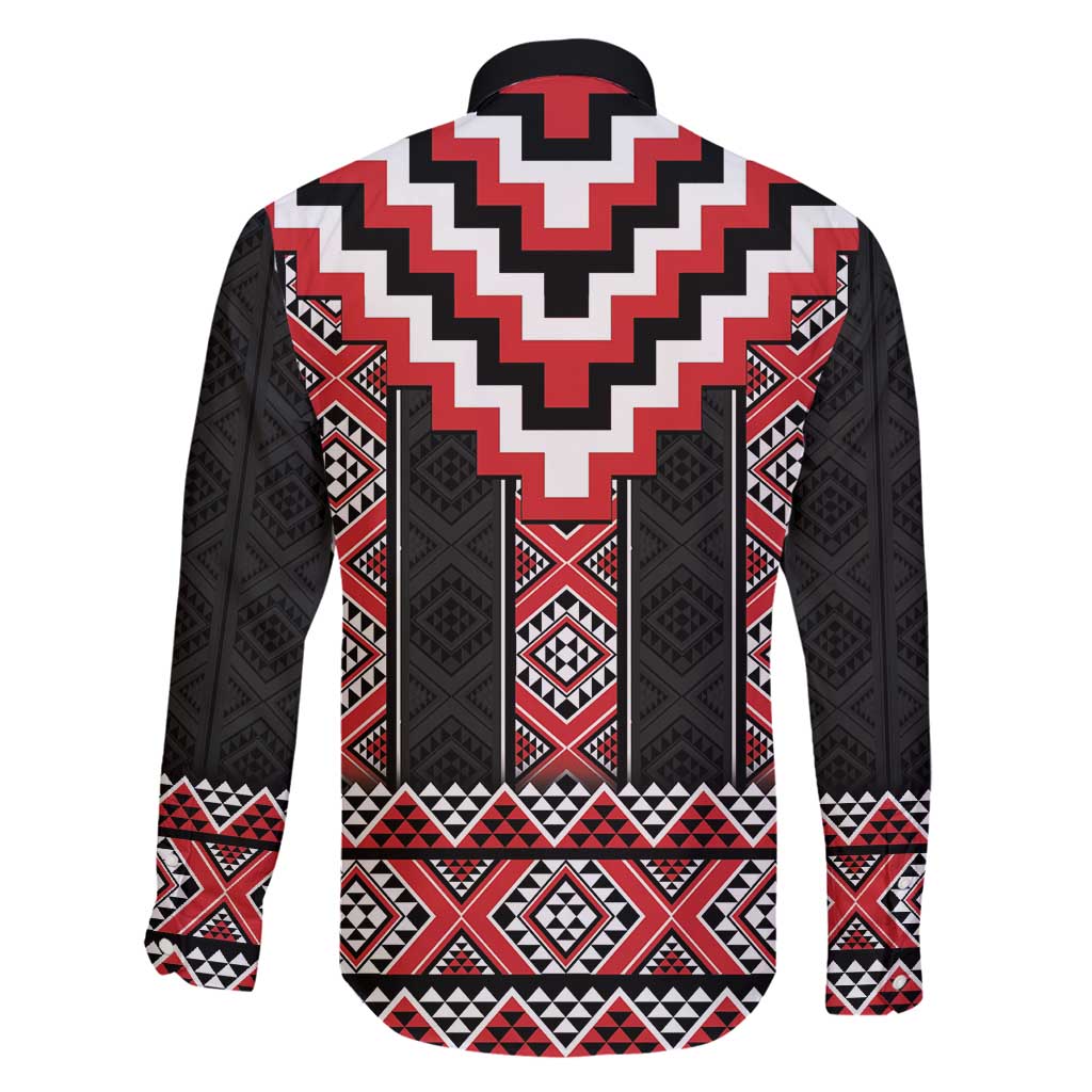 Red Taniko Aotearoa Family Matching Off Shoulder Maxi Dress and Hawaiian Shirt Niho Taniwha Mix Poutama LT14 - Polynesian Pride