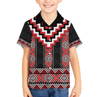 Red Taniko Aotearoa Family Matching Short Sleeve Bodycon Dress and Hawaiian Shirt Niho Taniwha Mix Poutama LT14
