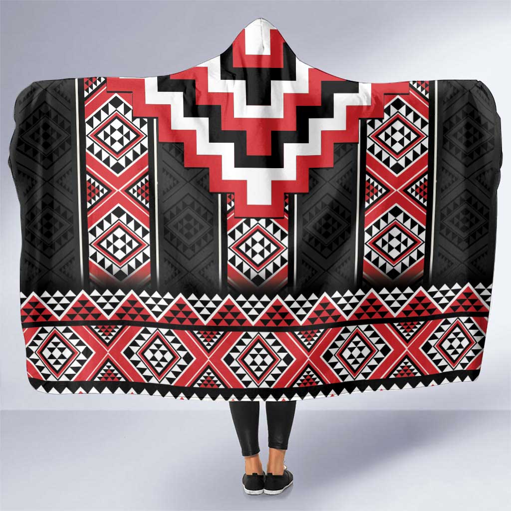 Red Taniko Aotearoa Hooded Blanket Niho Taniwha Mix Poutama LT14