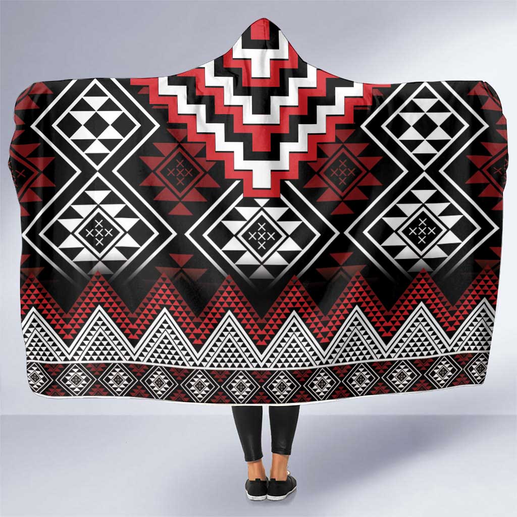 Red Taniko Aotearoa Hooded Blanket Niho Taniwha Mix Poutama