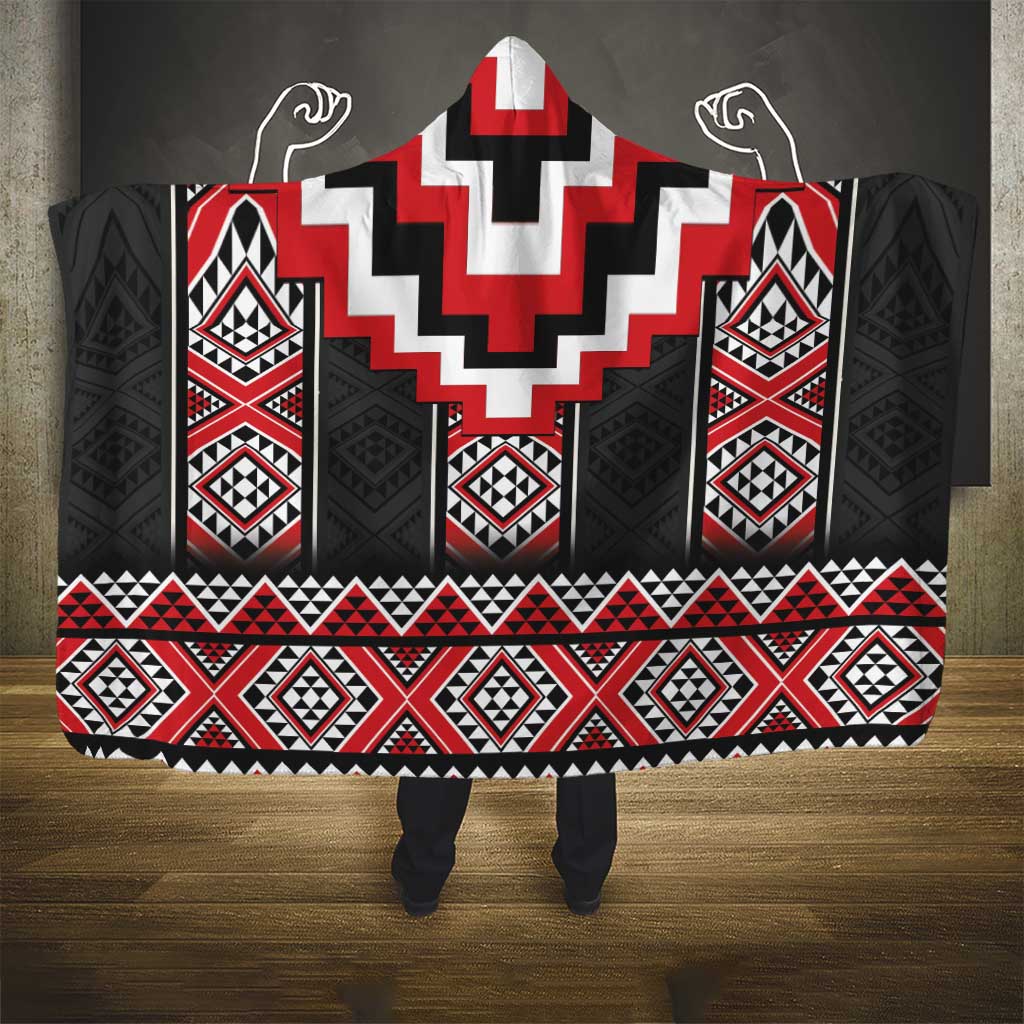 Red Taniko Aotearoa Hooded Blanket Niho Taniwha Mix Poutama LT14