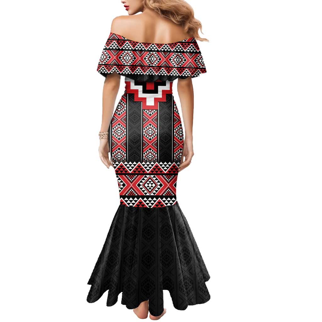 Red Taniko Aotearoa Mermaid Dress Niho Taniwha Mix Poutama LT14 - Polynesian Pride