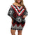 Red Taniko Aotearoa Off Shoulder Short Dress Niho Taniwha Mix Poutama