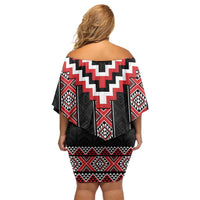 Red Taniko Aotearoa Off Shoulder Short Dress Niho Taniwha Mix Poutama LT14