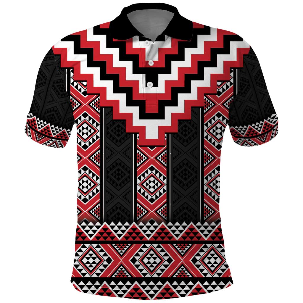 Red Taniko Aotearoa Polo Shirt Niho Taniwha Mix Poutama LT14