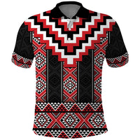 Red Taniko Aotearoa Polo Shirt Niho Taniwha Mix Poutama LT14