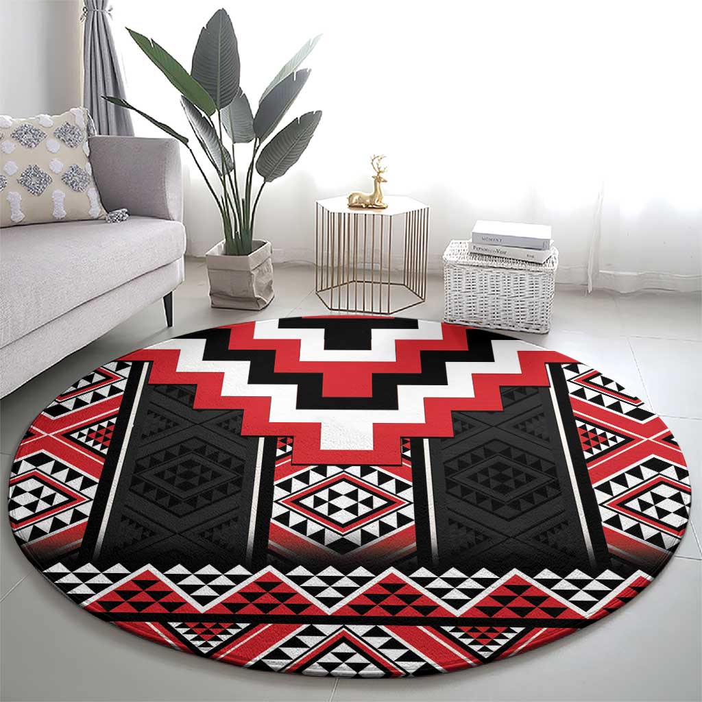 Red Taniko Aotearoa Round Carpet Niho Taniwha Mix Poutama LT14
