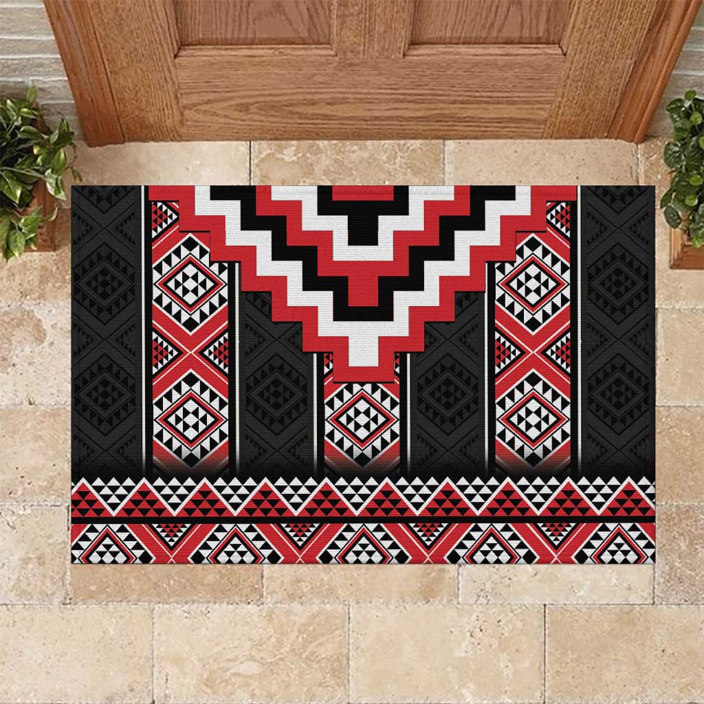 Red Taniko Aotearoa Rubber Doormat Niho Taniwha Mix Poutama LT14