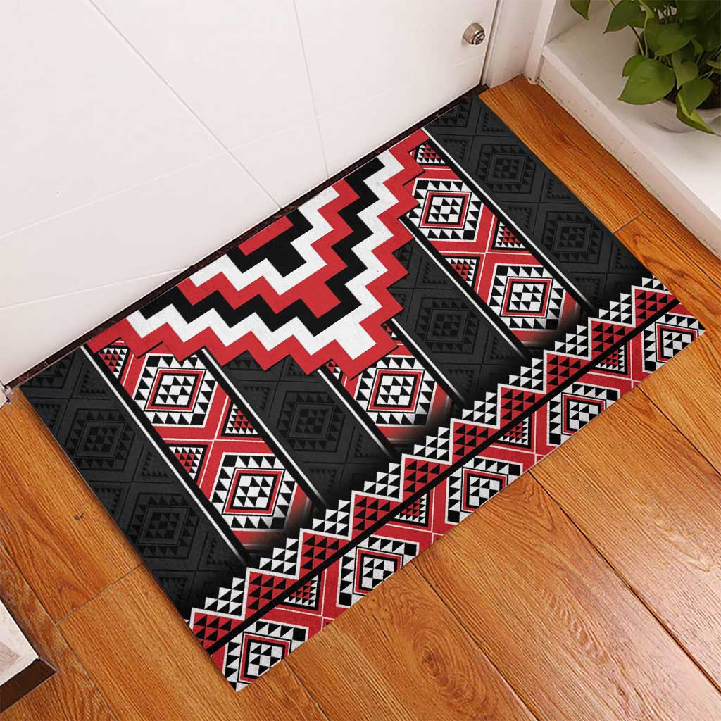 Red Taniko Aotearoa Rubber Doormat Niho Taniwha Mix Poutama LT14