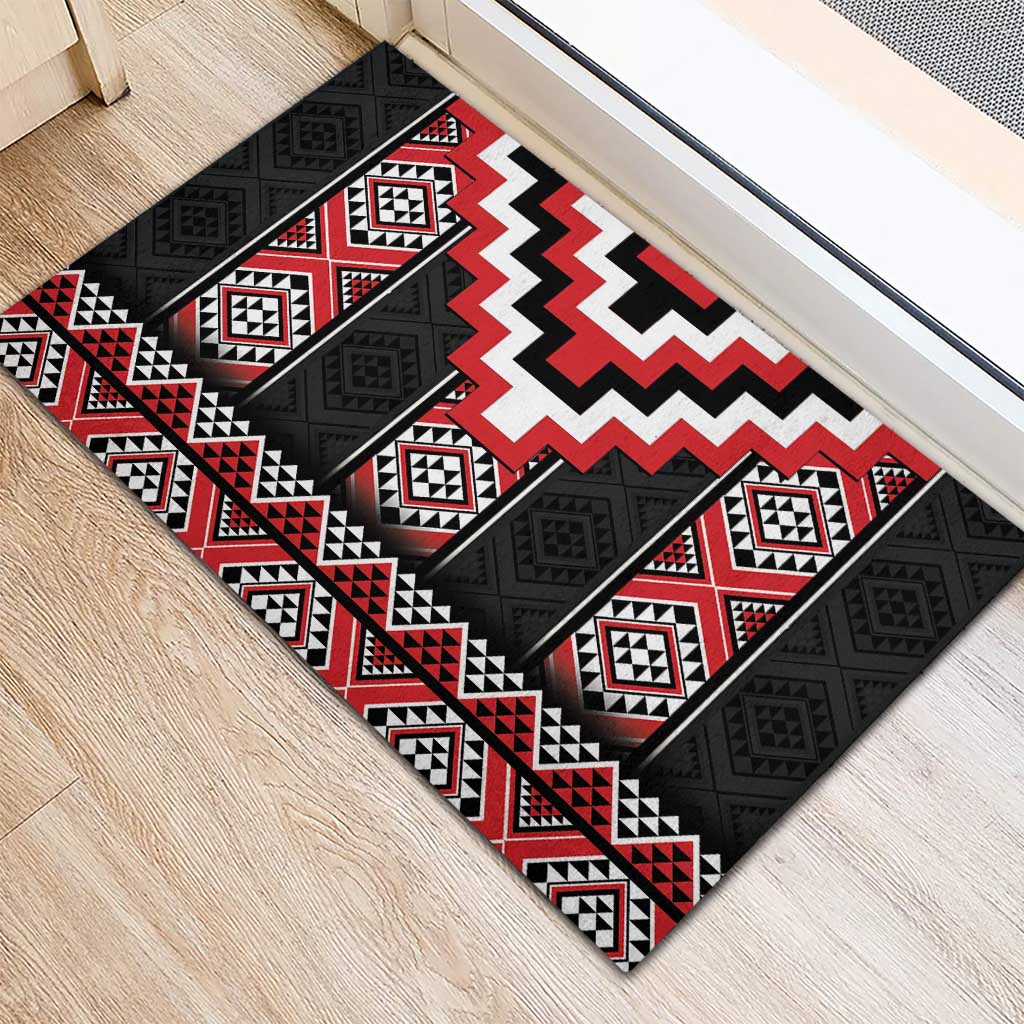 Red Taniko Aotearoa Rubber Doormat Niho Taniwha Mix Poutama LT14