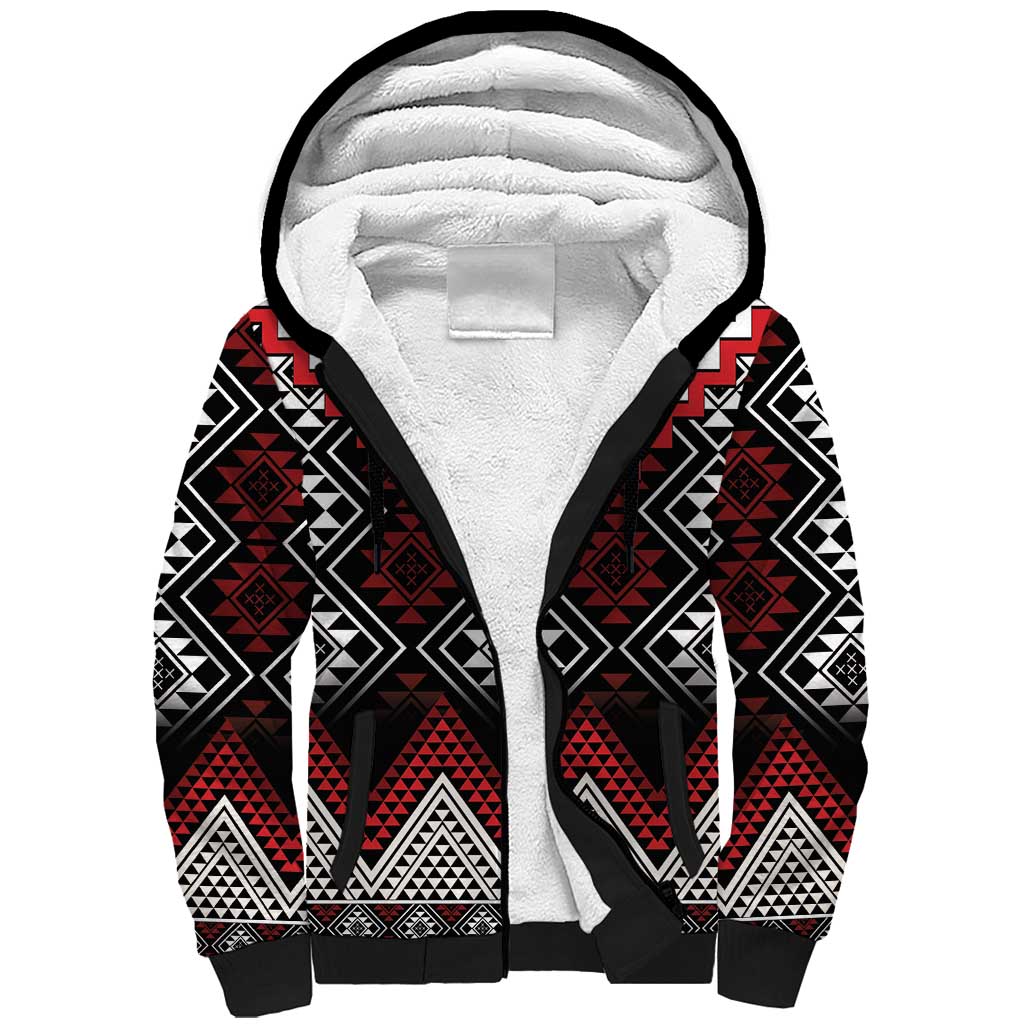 Red Taniko Aotearoa Sherpa Hoodie Niho Taniwha Mix Poutama