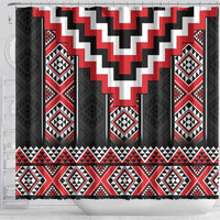 Red Taniko Aotearoa Shower Curtain Niho Taniwha Mix Poutama LT14 - Polynesian Pride