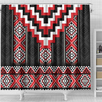 Red Taniko Aotearoa Shower Curtain Niho Taniwha Mix Poutama LT14 - Polynesian Pride