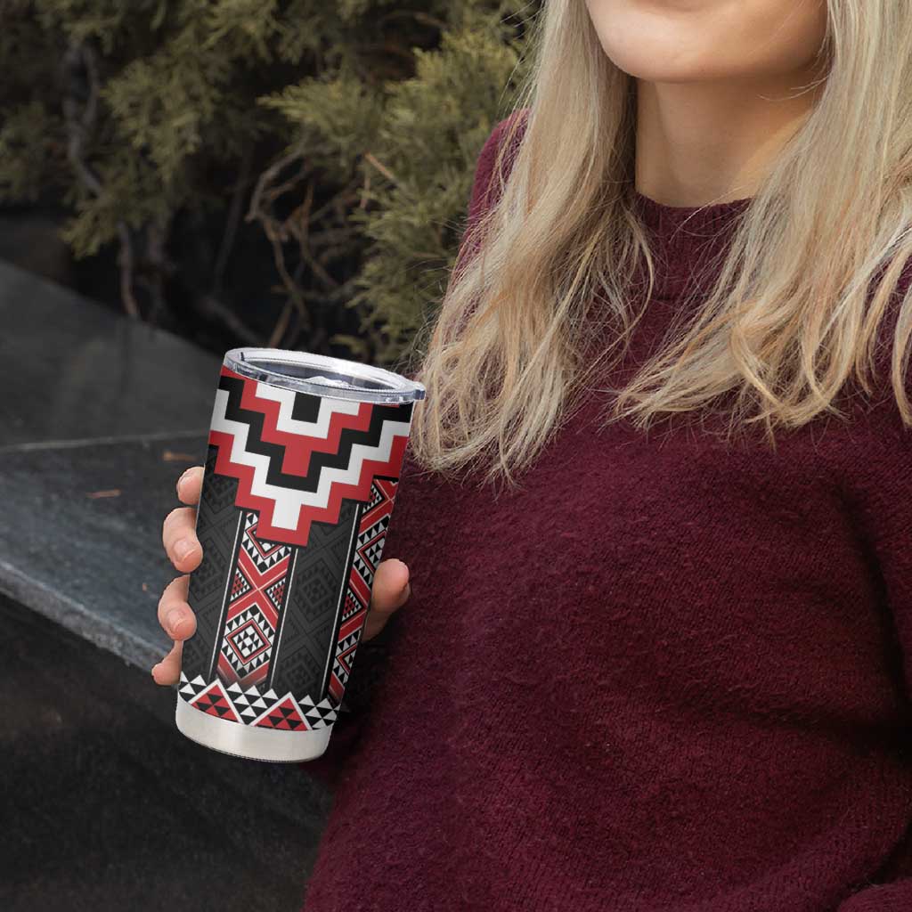 Red Taniko Aotearoa Tumbler Cup Niho Taniwha Mix Poutama LT14 - Polynesian Pride