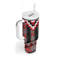 Red Taniko Aotearoa Tumbler With Handle Niho Taniwha Mix Poutama LT14 - Polynesian Pride