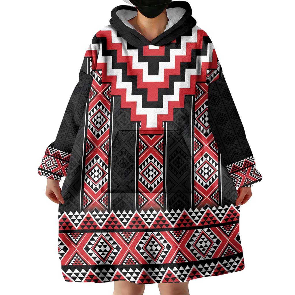 Red Taniko Aotearoa Wearable Blanket Hoodie Niho Taniwha Mix Poutama LT14