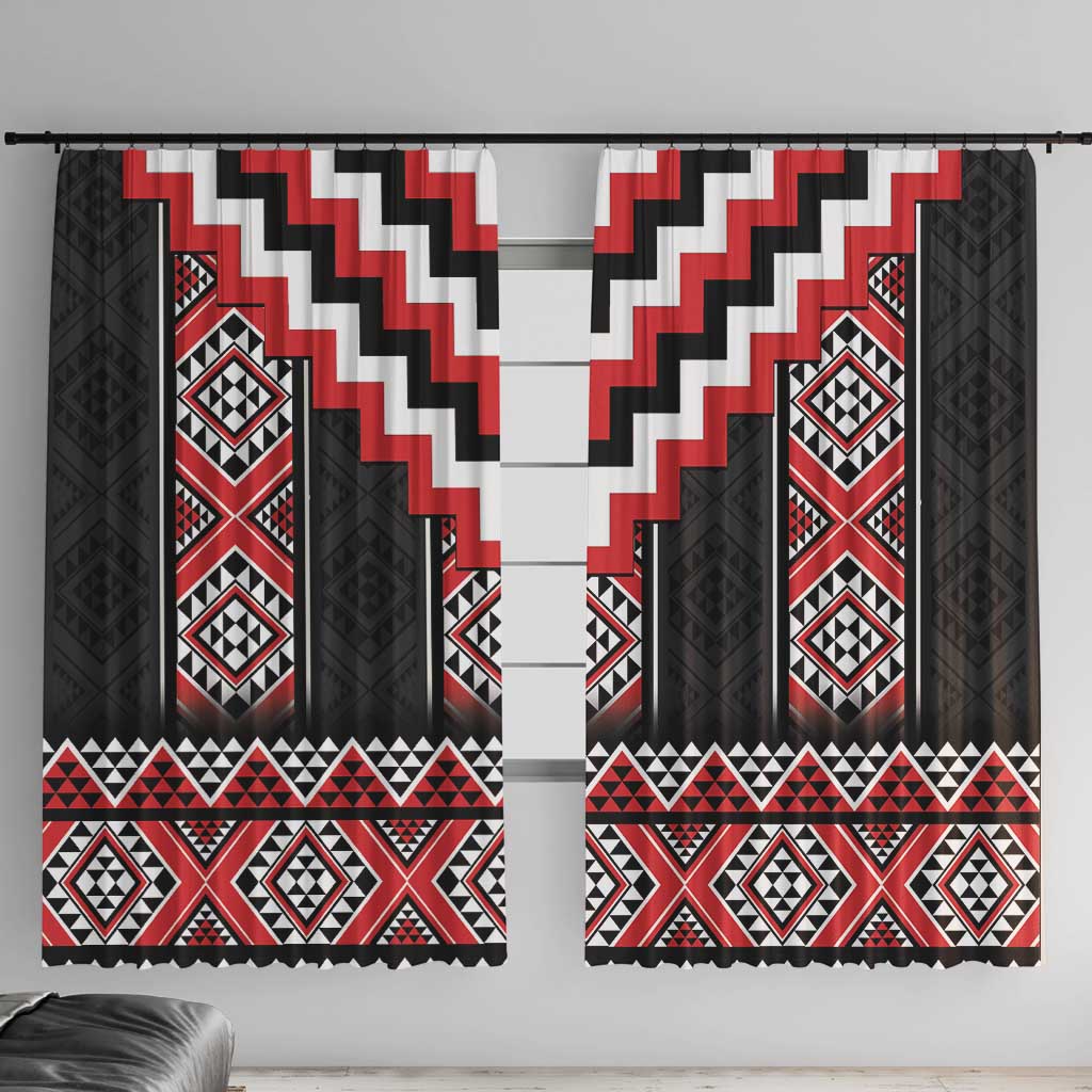 Red Taniko Aotearoa Window Curtain Niho Taniwha Mix Poutama LT14