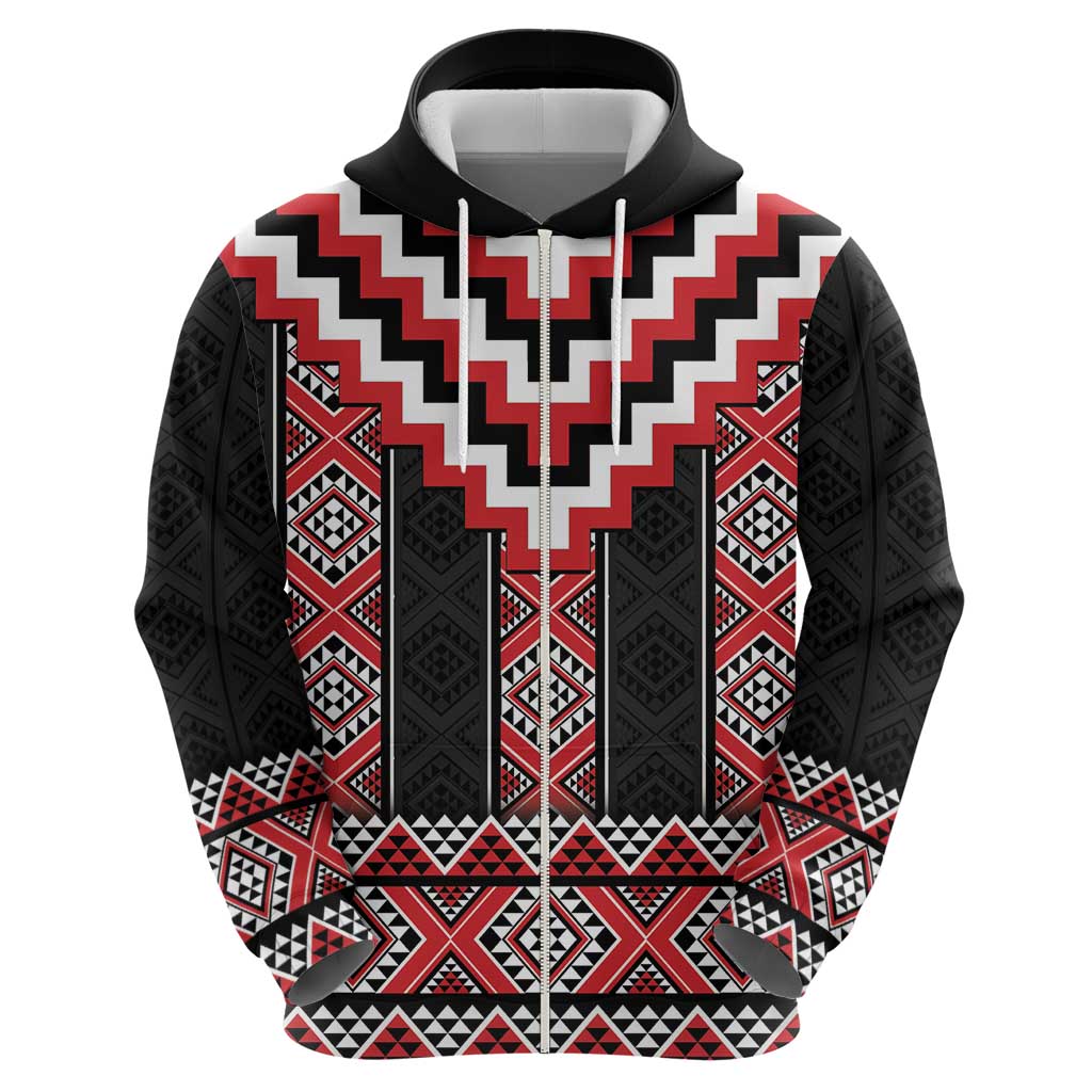 Red Taniko Aotearoa Zip Hoodie Niho Taniwha Mix Poutama LT14