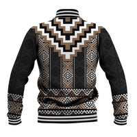 Brown Taniko Aotearoa Baseball Jacket Niho Taniwha Mix Poutama LT14