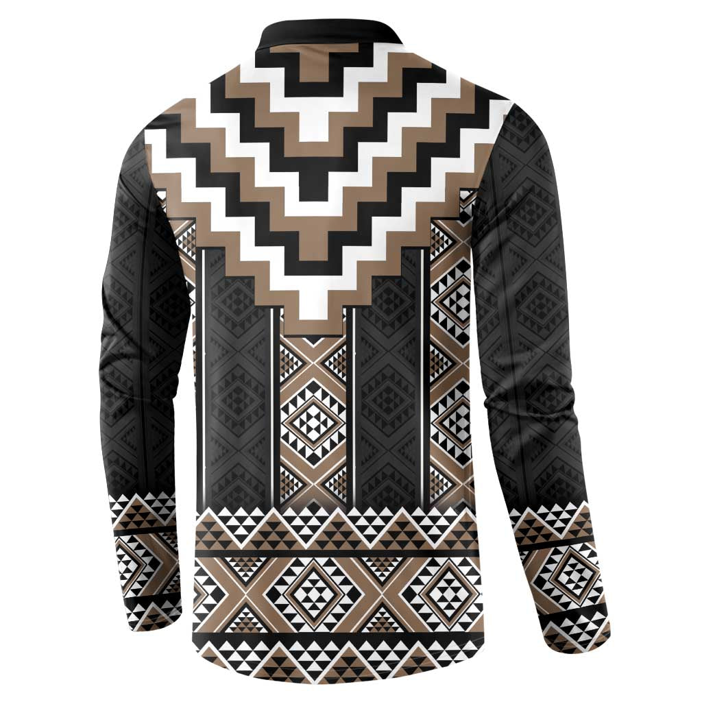Brown Taniko Aotearoa Button Sweatshirt Niho Taniwha Mix Poutama LT14 - Polynesian Pride