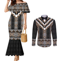 Brown Taniko Aotearoa Couples Matching Mermaid Dress and Long Sleeve Button Shirt Niho Taniwha Mix Poutama LT14