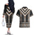 Brown Taniko Aotearoa Couples Matching Off The Shoulder Long Sleeve Dress and Hawaiian Shirt Niho Taniwha Mix Poutama LT14