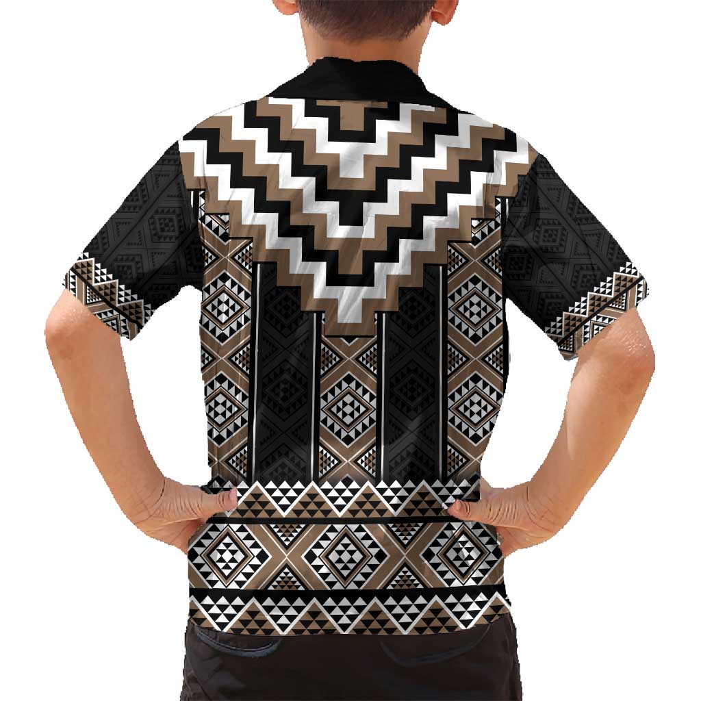 Brown Taniko Aotearoa Family Matching Puletasi and Hawaiian Shirt Niho Taniwha Mix Poutama LT14 - Polynesian Pride